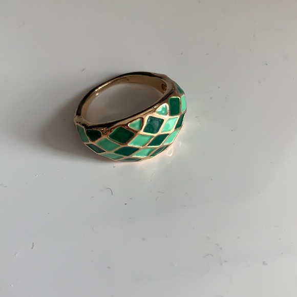1pcs Alloy Checkered Ring Green Neon Green Gold Rings Glitter Jelly Enamel Trend - Picture 7 of 16